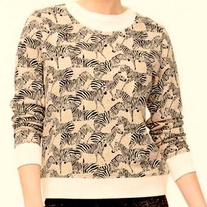J. Crew Zebra Cheetah Leopard Jungle Safari Cropped French Terry Sweatshirt